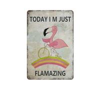 Funny Metal Wall Art Decor Tin Sign - Today I M Just Flamazing - Flamingo Bicycle - Home Bar Kitchen Coffee Man Cave Garage Wall Decor Art Tin Sign 5.5x8 Inch