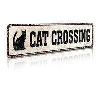 Funny Metal Warning Cat Crossing Sign Wall Décor Man Cave Bar Novelty Gift Animals Kitten, 4" by 16"