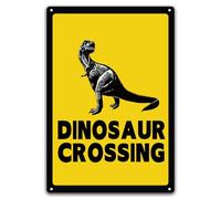 Funny Metal Warning Sign Dinosaur Crossing Street Road Tin Signs Vintage Wall Decor For Home Bar Pub Kitchen Farmhouse Garden Yard Man Cave Retro Metal Tin Sign 8X12 Inches