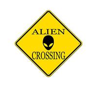 Funny Metal Warning UFO Crossing XING Tin Sign Wall Décor Man Cave Bar Alien