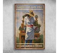 Funny Metal Yard Signs Girl Love Gardening and Wine Retro Tin Signs Vintage Funny Signs Unique Home Decorations Cute Wall Decor Metal Poster for Bedroom Office Kitchen 8x12 Inch
