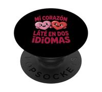 Funny Mi Corazon Late En Dos Idiomas Bilingual Hearts PopSockets Adhesive PopGrip