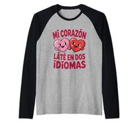 Funny Mi Corazon Late En Dos Idiomas Bilingual Hearts Raglan Baseball Tee