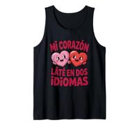 Funny Mi Corazon Late En Dos Idiomas Bilingual Hearts Tank Top