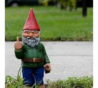 Funny Middle Finger Garden Gnome - Outdoor Naughty Resin Statue, Dwarf Novelty Interesting Gift for Yard, Balcony, Porch, Patio - Home Ornament Decoration