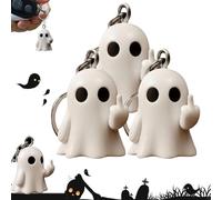 Funny Middle Finger Ghost Keychain, Halloween Middle Finger Ghosts Statue Keyring, Cute Halloween KeyChains Decorations (3pcs)