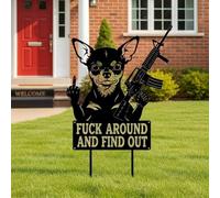 Funny Middle Finger Iron Dog Sentry, Dog Sentry Fuck Around Find & Out Yard Sign, Metal Dogs Silhouette Garden Stake Decor with Middle Finger & Weapon Sign for Outdoor Yard Patio