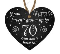 Funny Milestone Birthday Heart Plaque | “Today You're Days Old” Wooden Sign | Unique 30th 40th 50th 60th 70th Birthday Gift Tag & Hamper Box Keepsake (70th, Medium: 15 cm (H) × 13 cm (W))