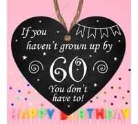 Funny Milestone Birthday Heart Plaque | “Today You're Days Old” Wooden Sign | Unique 30th 40th 50th 60th 70th Birthday Gift Tag & Hamper Box Keepsake (60th, Medium: 15 cm (H) × 13 cm (W))