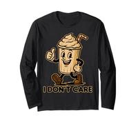 Funny Milkshake - I Don’t Care Retro Cartoon Beverage Humor Long Sleeve T-Shirt
