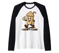 Funny Milkshake - I Don’t Care Retro Cartoon Beverage Humor Raglan Baseball Tee