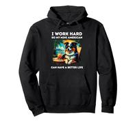 Funny Miniature American Shepherd Dog Design I Work Hard Pullover Hoodie