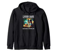 Funny Miniature American Shepherd Dog Design I Work Hard Zip Hoodie