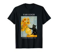 Funny Mischievous Black Cat Sunflowers Vase Van Gogh Parody T-Shirt