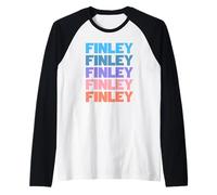 Funny Modern Repeated Text Design First Name Finley Raglan Baseball Tee