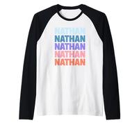 Funny Modern Repeated Text Design First Name Nathan Raglan Baseball Tee
