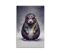 Funny Moles, Watercolor Illustration of Moles Wearing Colorful Glasses Poster Decorative Painting Canvas Wall Posters And Art Picture Print Modern Family Bedroom Decor Posters Unframe-style 12x18inch(