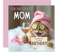 Funny Mom Birthday Card - Relaxing Bath Cat - Cheeky Happy Birthday Card for Mom from Son Daughter, 145mm Joke Humour Bday Greeting Cards