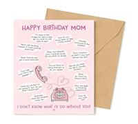 Funny Mom Birthday Cards for Calling with Questions, Gift from Daughter, 14cm*14cm, Includes Kraft Envelope