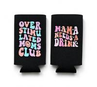 Funny Mom Slim Can Coolers, 2 Pack - Mama Needs a Drink & Overstimulated Moms Club - Mom Gifts for Women