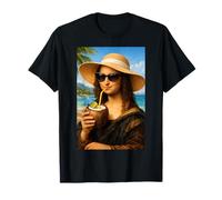 Funny Mona Lisa Beach Vacation Coconut Drink Art T-Shirt