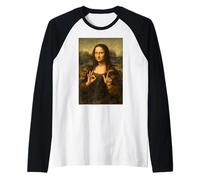 Funny Mona Lisa OK Peace Sign Art Parody Masterpiece Raglan Baseball Tee