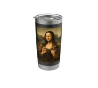 Funny Mona Lisa OK Peace Sign Art Parody Masterpiece Stainless Steel Insulated Tumbler