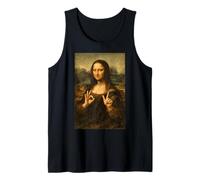 Funny Mona Lisa OK Peace Sign Art Parody Masterpiece Tank Top
