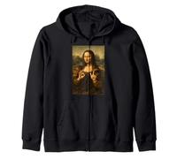 Funny Mona Lisa OK Peace Sign Art Parody Masterpiece Zip Hoodie