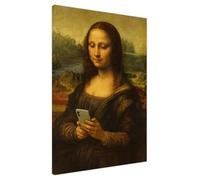 Funny Mona Lisa on Phone Canvas Wall Art Prints Posters - Framed Modern Decor for Living Room, Bedroom, Hallway, Office Large (91 x 61 cm - 36" x 24" inch)
