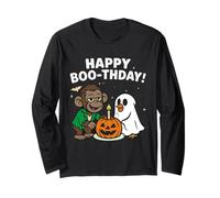 Funny Monkey and Duck Celebrating Halloween Boo-Day Birthday Long Sleeve T-Shirt