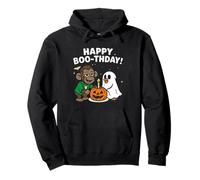 Funny Monkey and Duck celebrating Halloween Boo-day Birthday Pullover Hoodie