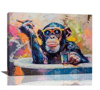 Funny Banksy Monkey Bathroom Wall Art Graffiti Chimpanzees Pictures Wall Decor Canvas Print for Men Teen Painting Artwork Home Decoration for Bathroom Bedroom Living Room Office Framed 12x16 inch