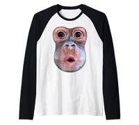 Funny Monkey Blowing Stomach Face Monkey Blow Stomach Face Raglan Baseball Tee
