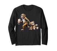 Funny Monkey Boba Tea Plush Bear Cute Animal Fun Long Sleeve T-Shirt