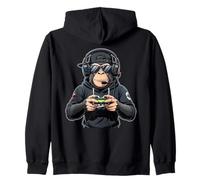Funny Monkey Gamer Tee Gaming Headset Gamepad Video Games Zip Hoodie
