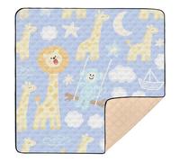 Funny Monkey Giraffe Lilac Blue Soft Foam Baby Activity Play Mat for Indoor Outdoor 1-Piecing Tummy Time & Crawling Mat for Baby Toddler Infant, 50'' x 50''