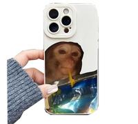 Funny Monkey Phone Case - All-Inclusived Monkey Drinking Capri Sun Phone Cases Compatible for iPhone 16/15/14/13/12/11 Promax MINI (11,White)