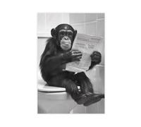 Funny Monkey Reading A Newspaper in The Bathroom Decoration Canvas Poster Bedroom Decor Landscape Office Room Decor Gift 8" L X 12" W