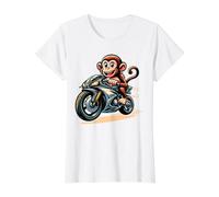 Funny Monkey Riding Motorcycle Design for Boys Kids Men Value Graphic T-Shirt, Women, White, S