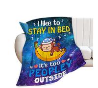 Funny Monkey Throw Blanket I Like to Stay in Bed Its Too Peopley Outside Monkey Blanket Gifts for Boys Girls Baby Kids Adults Soft Cozy Warm Plush Fleece All Season Blanket Decor 40''X50''