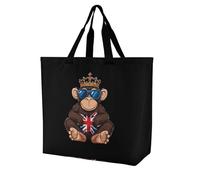 Funny Monkey UK Flag Lightweight Large Shopping Bag with Inside Pocket Reusable Grocery Bags Foldable Shoulder Handbag