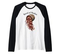 Funny Monkeys in A Barrel Cartoon Animal Lover Raglan Baseball Tee