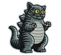 Funny Monster Cat Morale Patch, 3" Kaiju Kitten Tactical Hook and Loop Patches for Backpacks Kids, Dinosaur Kitty Embroidered Applique, Cool Loop and Hook Sew On Badge for Jackets & Gear