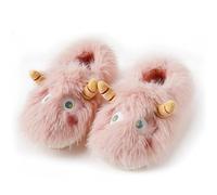 Funny Monster Plush Slippers for Women - Fluffy Cartoon House Sllipper with Horns, Cozy Winter Indoor Footwear, Warm Cotton Shoes for Home, Cute Full-Cover Style Soft Bedroom Footwear