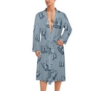 Funny Moose Hunter Mens Bathrobe Long Bath Robe Warm Spa Robe Nightgown Soft with Waist Belt