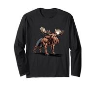 Funny Moose Push-Ups Weightlifting Gym Humor Long Sleeve T-Shirt