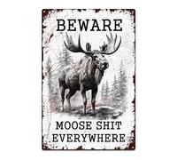 Funny Moose Tin Sign Beware Moose Everywhere Vintage Metal Sign for Farm Ranch Garage Home Decor Outdoor Indoor Wall Art Decor 8x12inch