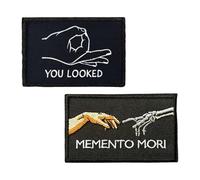 Funny Morale Patch Set, Memento Mori & You Looked Tactical Hook and Loop Embroidered Patches for Backpacks Dog Harness Hats Vests, Meme Tactical Gear Decorative Badge Applique for Men Women