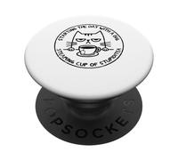 Funny Morning Cat Coffee Humor Design. Stupiditea PopSockets Adhesive PopGrip
